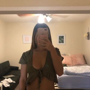 Never worn army green tie front top